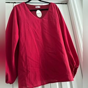 Queral xl women red balloon sleeve v neck flowy top